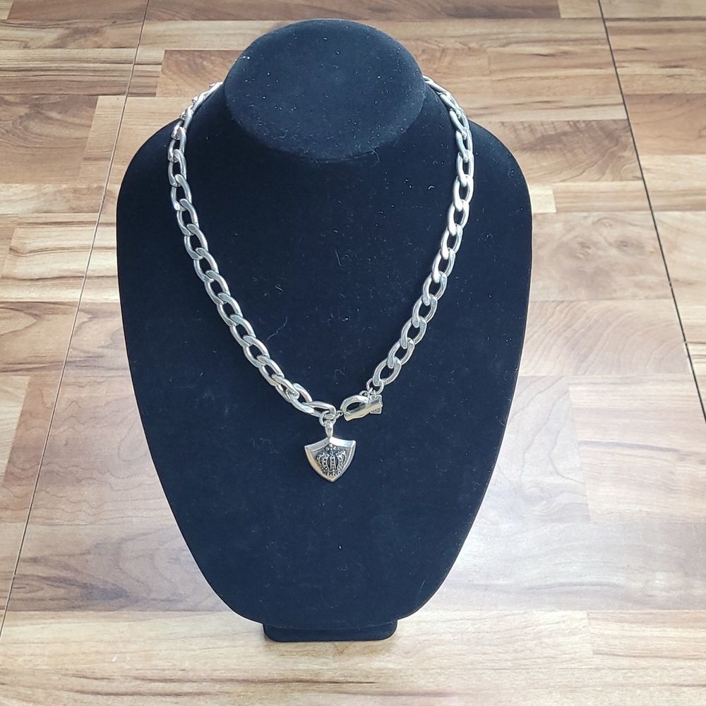 Stigma Silver Tone Chain Crown Goth Punk Chunky Necklace